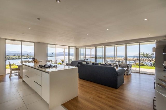 Open-plan living with lagoon views